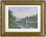 river landscape with bridge by Willard Metcalf, pastel, offered Oct 2014