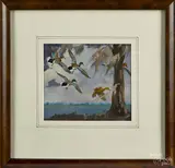 landscape of flying mallards by Richard Evett Bishop, oil on board, offered Oct 2014