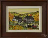fall farm scene by Hattie Klapp Brunner, watercolor and gouache on paper, offered Oct 2014