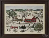winter farm scene by Hattie Klapp Brunner, watercolor and gouache on paper, offered Oct 2014