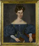 portrait of a woman in a blue dress by Erastus Salisbury Field, oil on canvas, offered Oct 2014