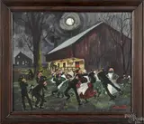 landscape with Amish couples dancing by Charles X. Carlson, watercolor, offered Sep 2014