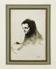 and wash on paper by Augustin Théodule Ribot, ink, sold Sep 2014