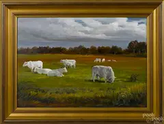 landscape with cattle by Biff Heins, oil on board, sold Sep 2014