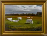 landscape with cattle by Biff Heins, oil on board, sold Sep 2014