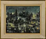 cityscape by Martin Jackson, oil on board, offered Sep 2014
