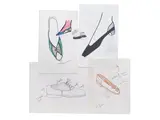 23 Sketches for Shoes and Hoods by Geoffrey Beene, 1985-89, marker and graphite on paper, sold Dec 2023
