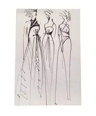 7 Sketches for Geoffrey Beene by Joe Eula, graphite, charcoal, and marker on paper, sold Dec 2023