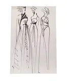 7 Sketches for Geoffrey Beene by Joe Eula, graphite, charcoal, and marker on paper, sold Dec 2023