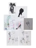 27 Sketches of Accessories by Geoffrey Beene, 1980's, marker, ink, and colored pencil on various paper, sold Dec 2023
