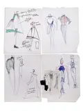 13 Fashion Illustrations by Geoffrey Beene, 1989-1990, marker, colored pencil, and graphite on paper, sold Dec 2023