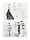 8 Sketches for Geoffrey Beene by Joe Eula, ink, graphite, marker, and charcoal on paper, sold Dec 2023