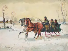 Sleigh Ride by Ludwig Gschossmann, oil on canvas (unstretched), sold Jan 2024