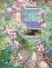 Window to the Garden by Charles Zhan, oil on canvas (unstretched), sold Jan 2024