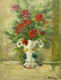 Still Life with Red Roses by Albert Bela Bauer, 1977, oil on canvas board, sold Jan 2024