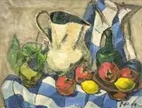 Still Life with Lemons and Pomegranates by Albert Bela Bauer, oil on canvas, sold Jan 2024