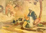 Untitled (Pottery Peddler) by Hal Hurst, 1896, oil on board, sold Jan 2024