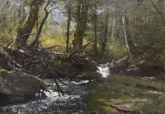 Trout Brook by Worthington Whittredge, oil on canvas, sold Jan 2024
