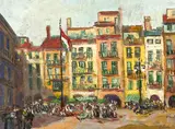 Hungarian City Square by Albert Bela Bauer, oil on canvas, sold Jan 2024