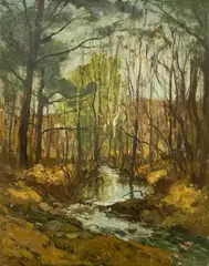 Untitled (Woodland Scene) by Franklin DeHaven, oil on canvas, sold Jan 2024