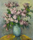 Still Life with Lilacs by Albert Bela Bauer, oil on canvas, sold Jan 2024