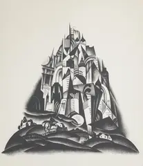 City by William S. Schwartz, 1929, lithograph, sold Jan 2024
