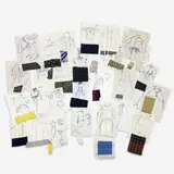 30 Fashion Illustrations by Geoffrey Beene, c. 1985, marker, ink, and graphite on paper, sold Jan 2024