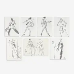7 Illustrations for Geoffrey Beene by Joe Eula, graphite and charcoal on paper, sold Jan 2024