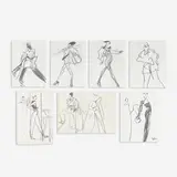 7 Illustrations for Geoffrey Beene by Joe Eula, graphite and charcoal on paper, sold Jan 2024