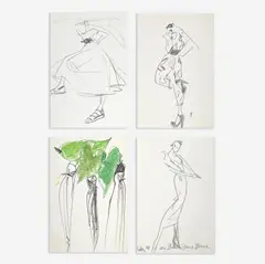 4 Illustrations for Geoffrey Beene by Joe Eula, 1994, graphite, marker, ink and charcoal on paper, sold Jan 2024
