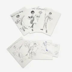 7 Sketches for Geoffrey Beene by Joe Eula, graphite, charcoal, and marker on paper, sold Jan 2024