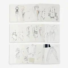 22 Sketches for 1986 Fall Collection by Geoffrey Beene, c. 1986, marker and on paper, sold Jan 2024