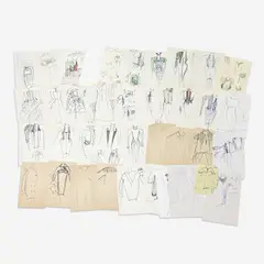 38 Fashion Illustrations by Geoffrey Beene, c. 1985, marker, ink, and graphite on paper, sold Jan 2024