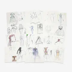 26 Fashion Illustrations by Geoffrey Beene, c. 1985, marker, ink, and pencil on paper, sold Jan 2024