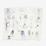 26 Fashion Illustrations by Geoffrey Beene, c. 1985, marker, ink, and pencil on paper, sold Jan 2024