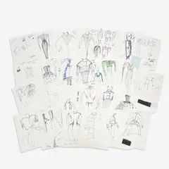 27 Fashion Illustrations by Geoffrey Beene, c. 1985, marker, ink, and graphite on paper, sold Jan 2024