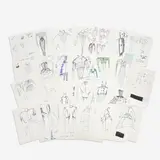 27 Fashion Illustrations by Geoffrey Beene, c. 1985, marker, ink, and graphite on paper, sold Jan 2024