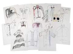 25 Fashion Illustrations by Geoffrey Beene, c. 1985, marker, ink, and graphite on paper, sold Jan 2024