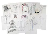 25 Fashion Illustrations by Geoffrey Beene, c. 1985, marker, ink, and graphite on paper, sold Jan 2024