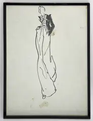 Joe Eula Framed Illustration for Geoffrey Beene by Joe Eula, ink on paper, sold Jan 2024