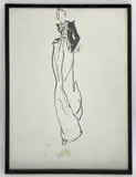 Joe Eula Framed Illustration for Geoffrey Beene by Joe Eula, ink on paper, sold Jan 2024