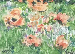 Untitled (Poppies) by Joe Eula, 1998, watercolor and pastel on paper, sold Jan 2024