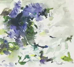 Untitled (Florals in Blue and White) by Joe Eula, watercolor, sold Jan 2024