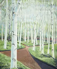 Birch Trees by Lowell Nesbitt, 1982, oil on canvas (unstretched), sold Feb 2024