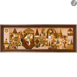 Village orthodoxe russe by Roger Capron, Panneau constitué de carreaux de céramique émaillée polychrome, le décor traité en léger r, sold Mar 2022