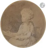 La Jeune dessinatrice by Andre Pujos, Crayon noir et sanguine, sold Mar 2022