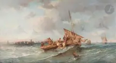 Pêcheurs au large by Charles Kuwasseg, Toile d’origine, sold Mar 2022