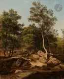 Ramasseur de fagots dans un sous bois by Gabriel Prieur, Toile d’origine (Desforges et Carpentier à Paris), sold Mar 2022