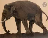 Éléphant marchant by Maurice Becque, Encre, aquarelle et pierre blanche, sold Mar 2022