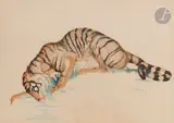 Tigre s’abreuvant by Maurice Becque, Encre et aquarelle, sold Mar 2022